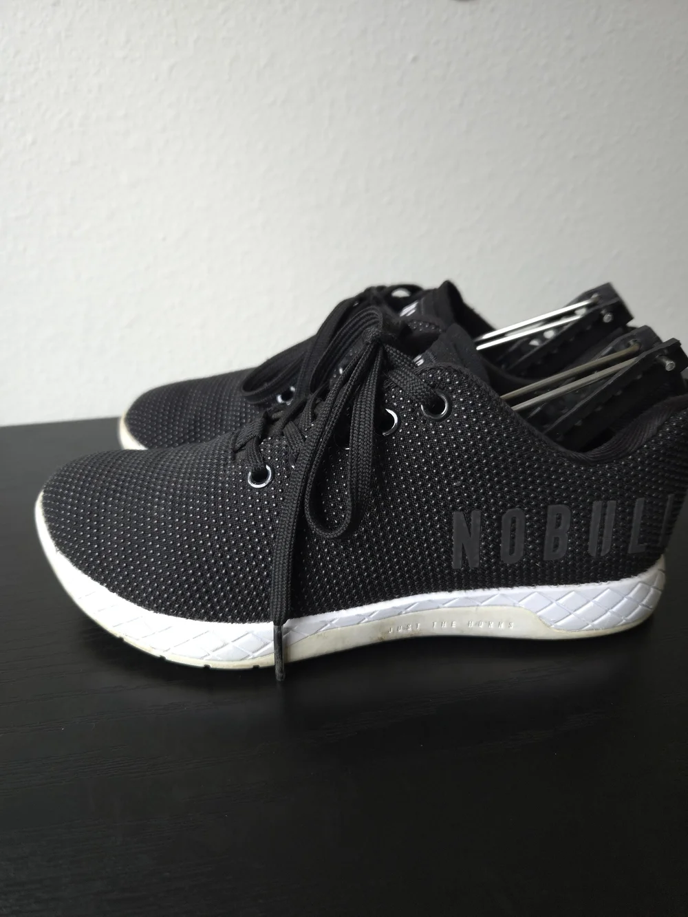 NOBULL Women's Low Top Outwork Black Athletic Shoes with White Midsole 5.5